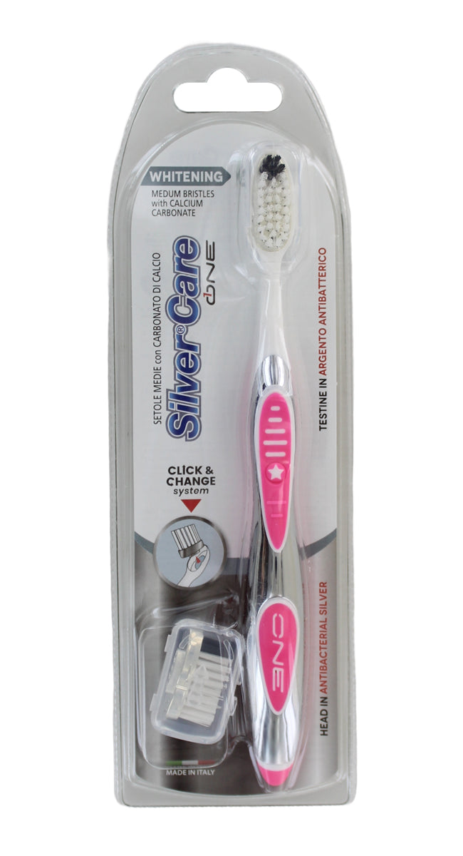 Silver Care Whitening Medum Bristles With Calcium Carbonate |فرشاة أسنان سيلفر كير لتبييض الأسنان بشعيرات متوسطة مع كربونات الكالسيوم