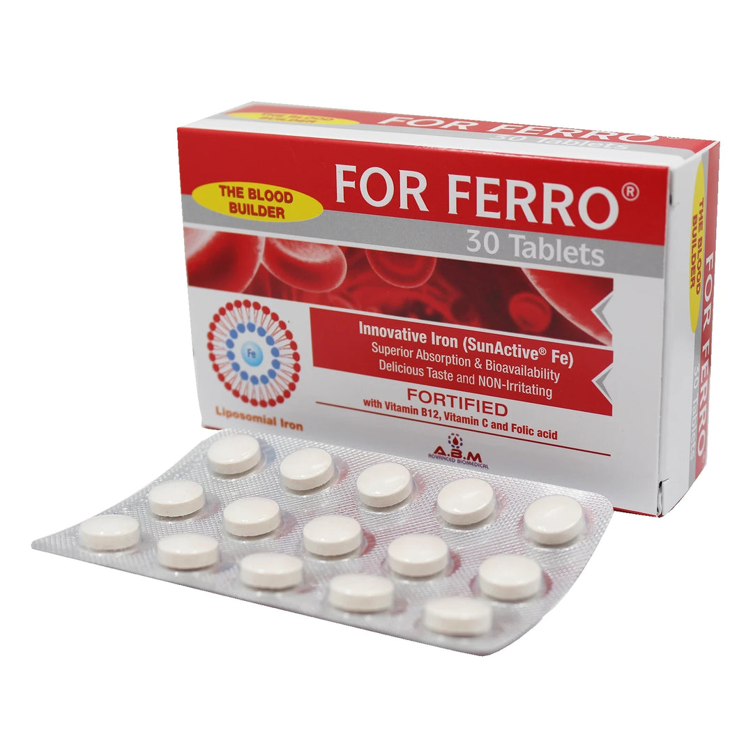 ABM For Ferro The Blood Builder 30 Tablets | فور فيرو مكمل الحديد 30 مضغوطة