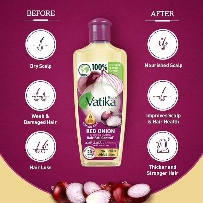 Vatika Red Onion Enriched Hair Oil Hair Fall Control - 200ml | فاتيكا زيت شعر معزز بالبصل الأحمر - 200مل