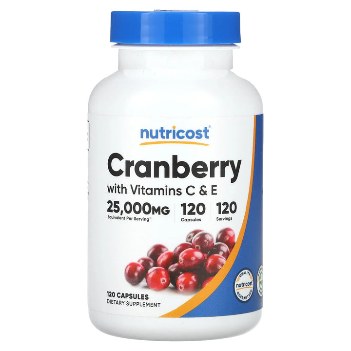 Nutricost Cranberry With Vitamins C & E 25,000Mg - 120 Capsules | نيوتريكوست كرانبيري 25000 ملغ مع فيتامينات سي و إي - 120 كبسولة