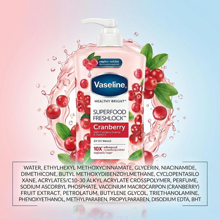 VASELINE Healthy Bright Superfood Freshlock Cranberry - 500ml| فازلين لوشن  برائحة التوت البري -500مل