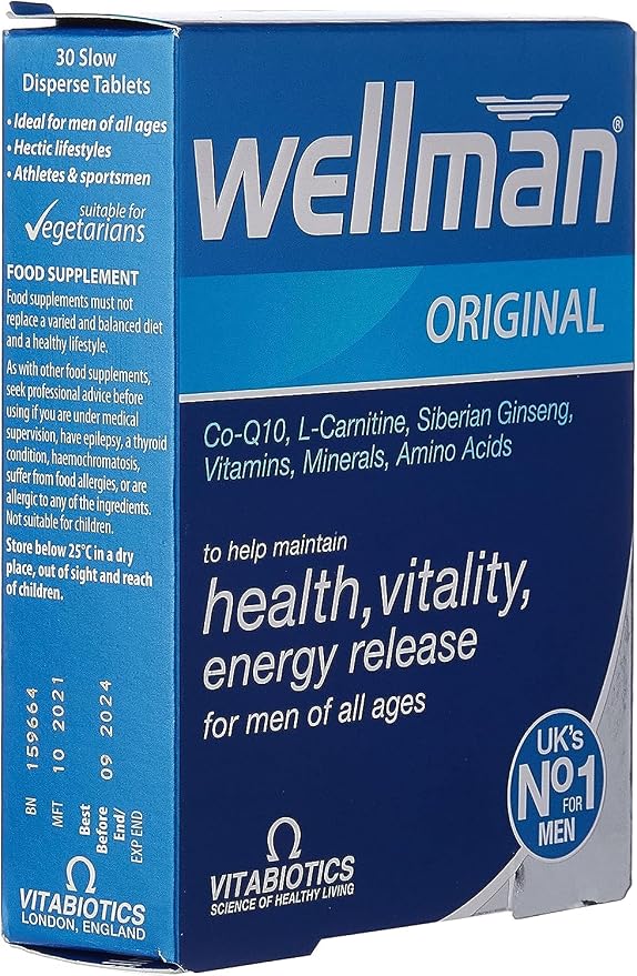Vitabiotics Wellman Tablets Health Vitality Energy Release - 30 Tablets | ويل مان أقراص لدعم الصحة والحيوية - 30 قرص