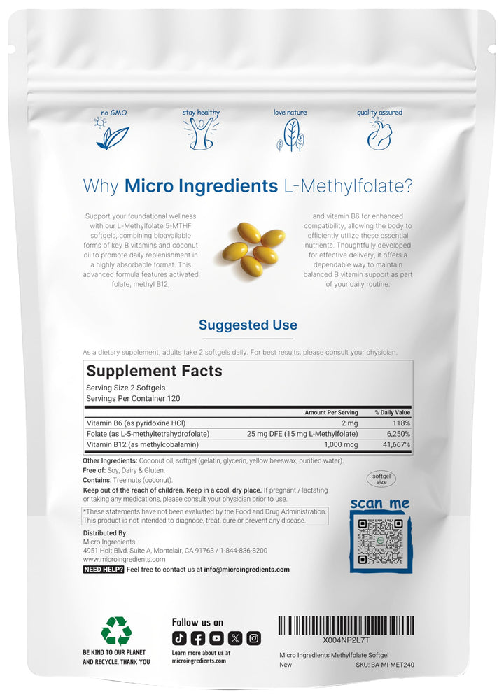 microingredients L-methylfolate 5-MTHF 15mg B6 & Methyl B12 - 240 Softgels | مايكرو إنجريندنتس ل-ميثيلفولات 15 ملغ - 240 سوفت جل #4