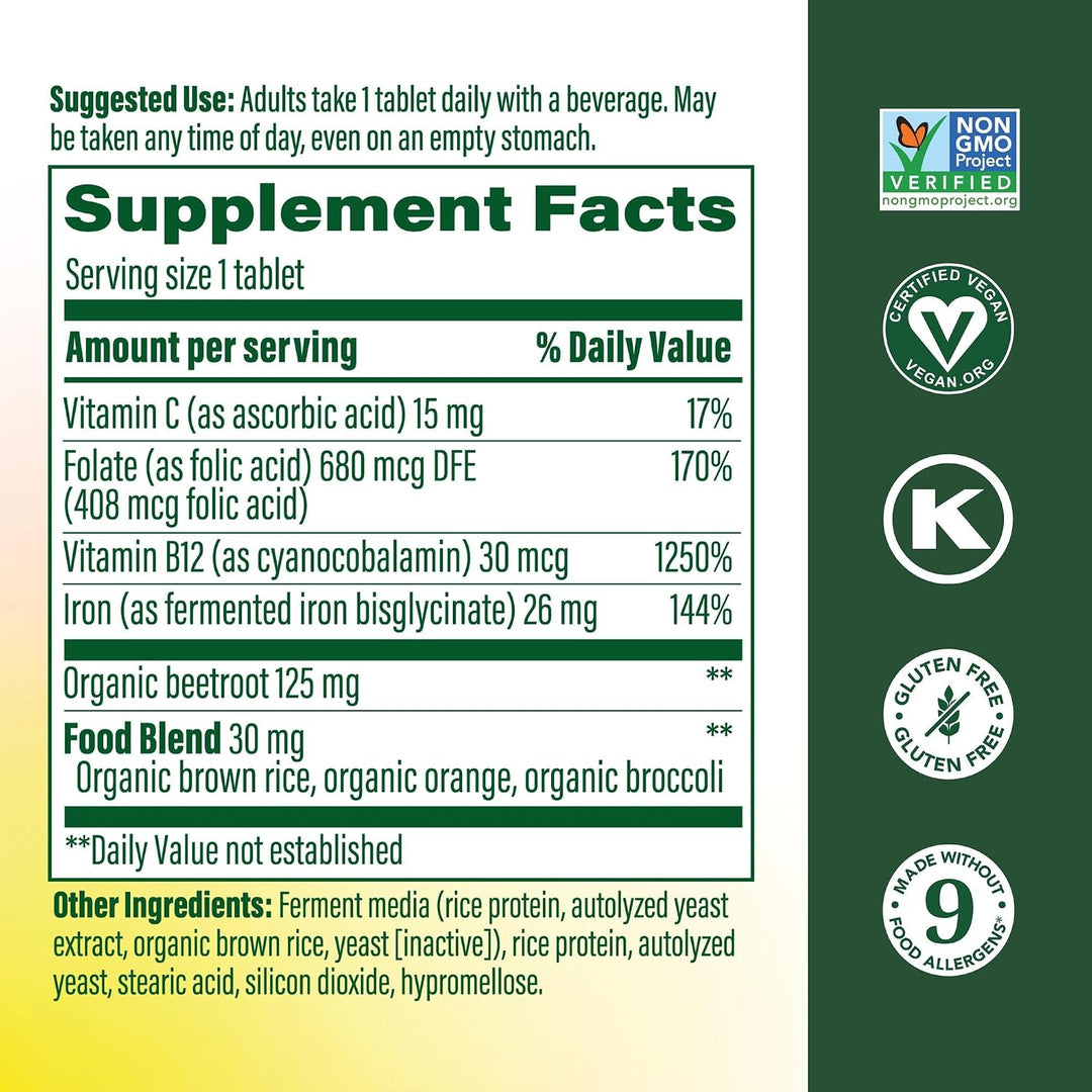 Mega food Iron Blood Builder - 90 Tablets | ميغا فود مكمل غذائي يحتوي على الحديد لدعم صحة الدم - 90 قرص