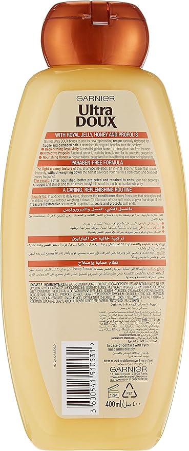 Garnier Ultra Doux Replenishing Shampoo - 400ml | غارنييه الترا دو شامبو مجدد لشعر التالف بالعسل - 400 مل