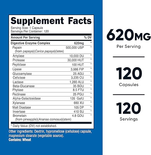 Nutricost Digestive Enzymes 620mg - 120 Capsules |نيوتريكوست إنزيمات هاضمة 620 ملغ - 120 كبسولة