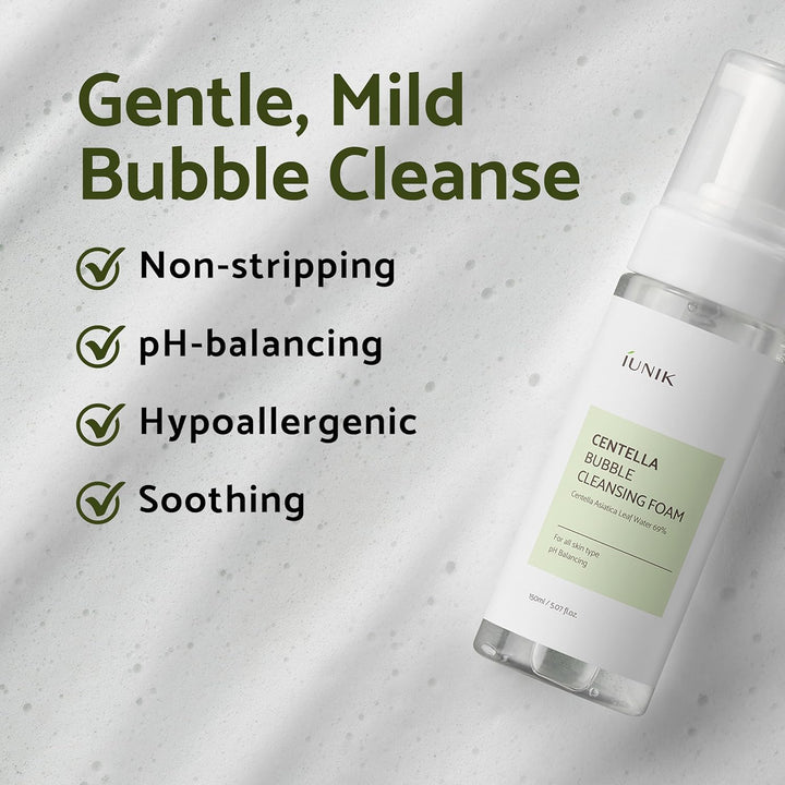 IUNIK Centella Bubble Cleansing Foam - 150ml | ايونيك غسول رغوي  بخلاصة عشبة السينتلا – 150 مل