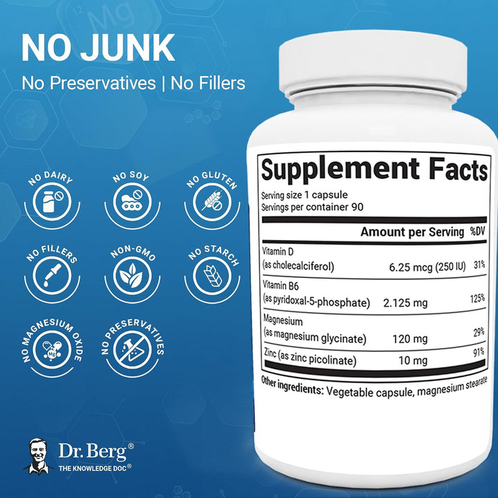 Dr Berg Magnesium Glycinate Chelated 120mg - 90 Veggie Capsules | دكتور بيرج مكمل مغنيزيوم غليسينات لدعم الاسترخاء و النوم - 90 كبسولة