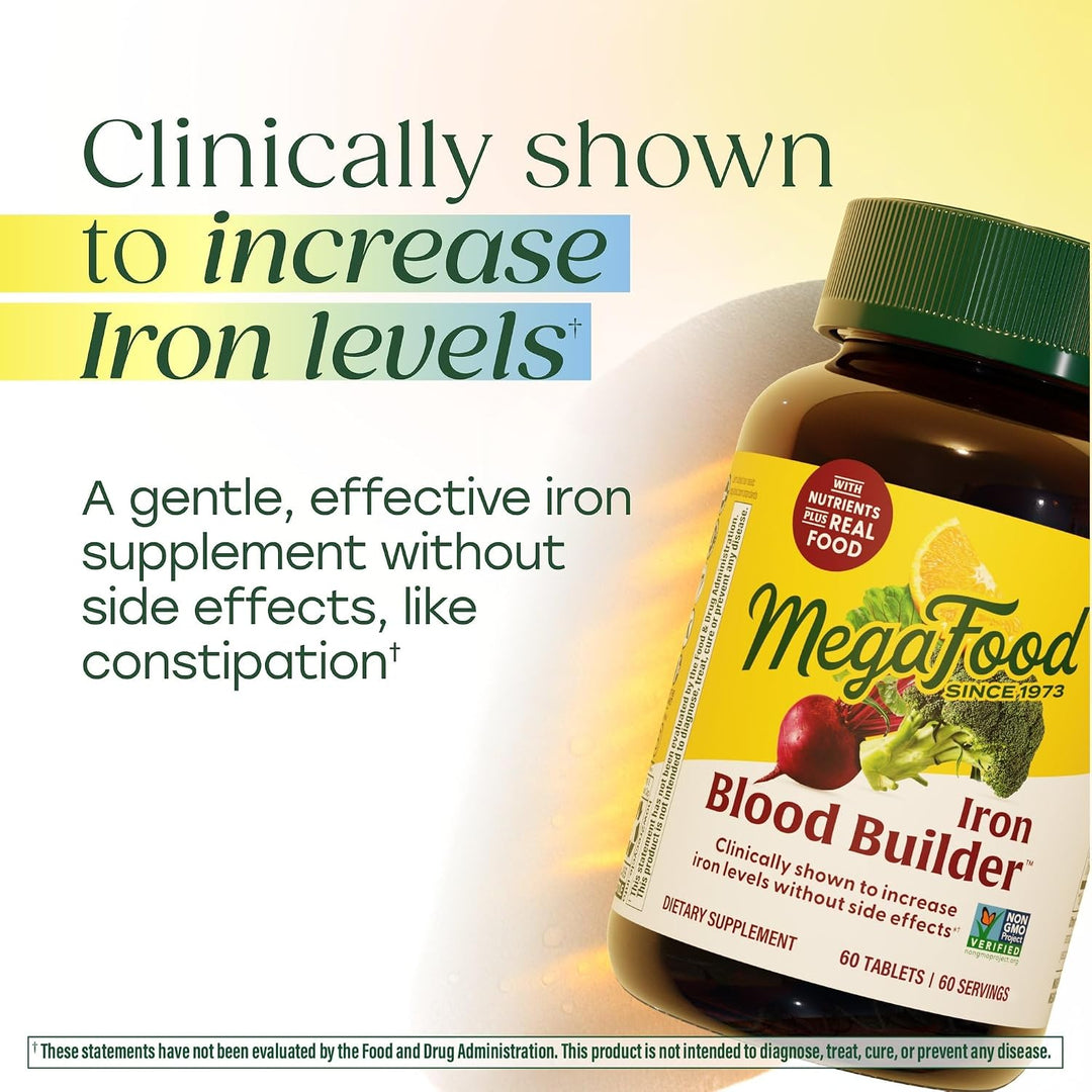 Mega food Iron Blood Builder - 90 Tablets | ميغا فود مكمل غذائي يحتوي على الحديد لدعم صحة الدم - 90 قرص