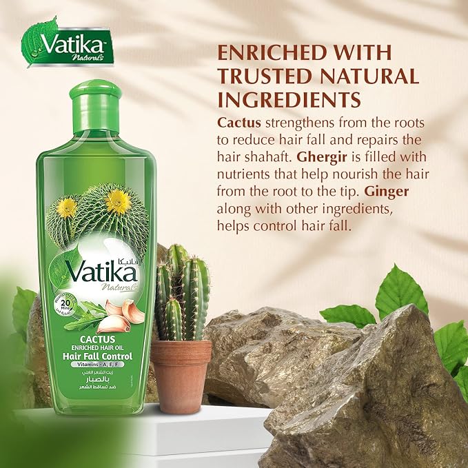 Vatika Cactus Enriched Hair Oil Hair Fall Control - 200ml | فاتيكا زيت مضاد لتساقط الشعر - 200مل