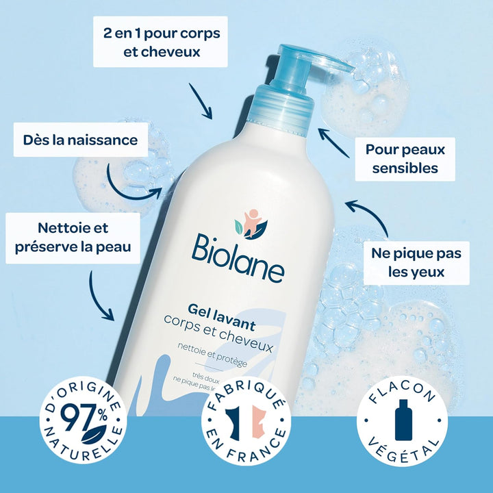 Biolane Body & Hair Washing Gel 2-1 - 350ml| بايولين جل استحمام للجسم والشعر -350 مل