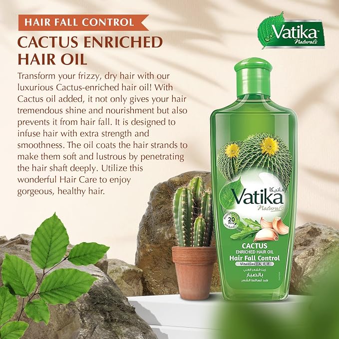 Vatika Cactus Enriched Hair Oil Hair Fall Control - 200ml | فاتيكا زيت مضاد لتساقط الشعر - 200مل