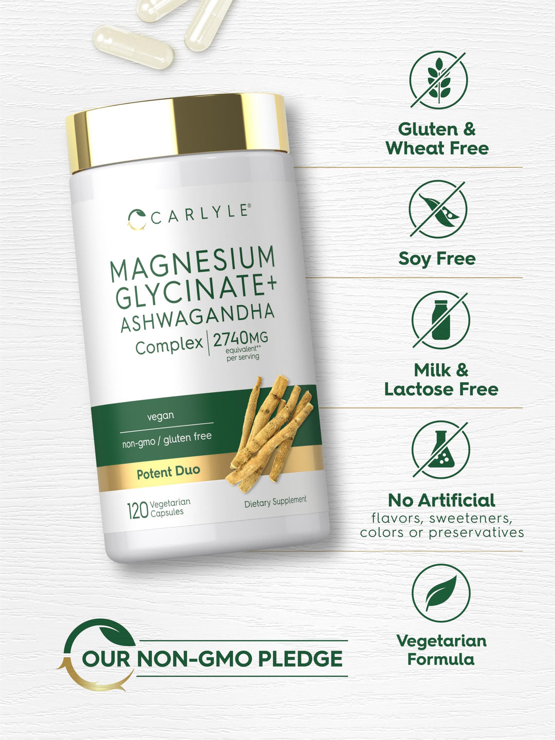 CARLYLE Magnesium Glicynate+ Ashawagandha Complex 2740mg - 120 Vegetarian Capsules - 120 كبسولة | كارلايل مغنيزيوم غليسينات + آشواجندا 2740 ملغ - 120 كبسولة #2