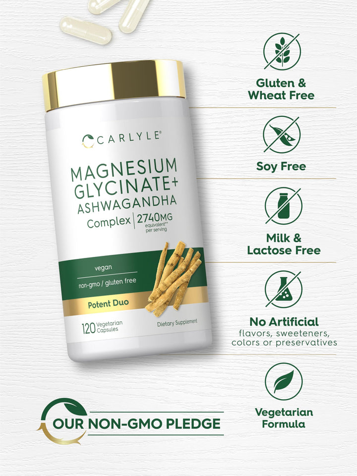 CARLYLE Magnesium Glicynate+ Ashawagandha Complex 2740mg - 120 Vegetarian Capsules - 120 كبسولة | كارلايل مغنيزيوم غليسينات + آشواجندا 2740 ملغ - 120 كبسولة #2