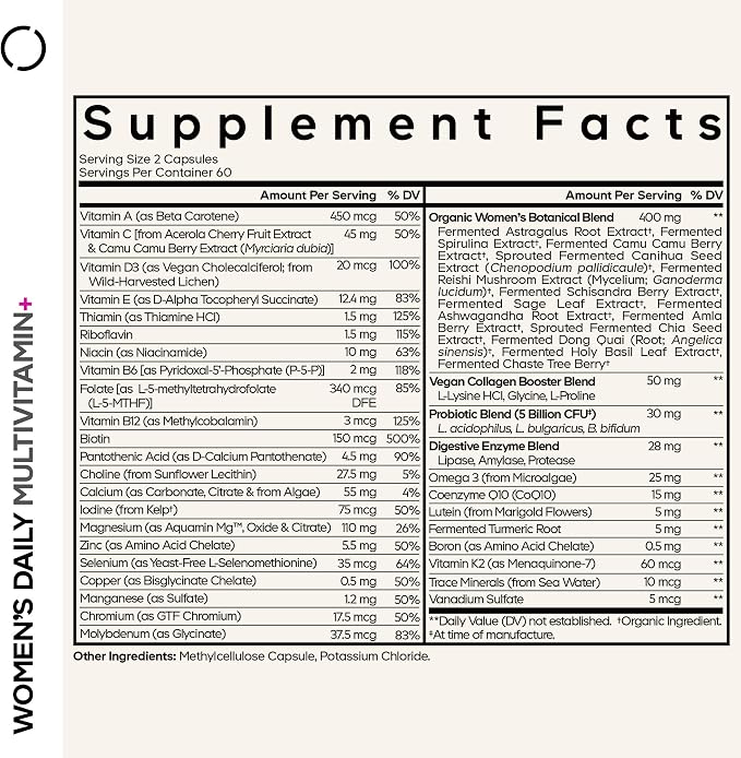 Codeage Womens fermented multivitamin with 25+ vitamins and minerals, omega-3 - 120 Vegetable Capsules |كوديج متعدد الفيتامينات المخمرة للنساء مع أكثر من 25 فيتامينًا ومعدنًا وأوميغا 3 – 120 كبسولة نباتية