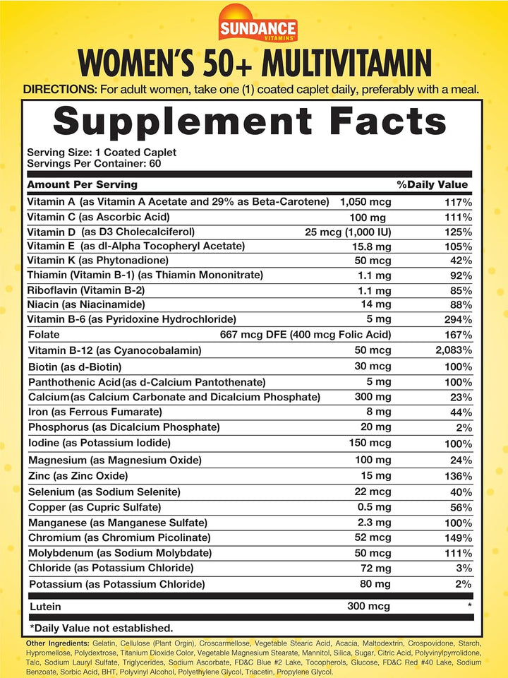 Sundance Womens 50+ ABC Complete Multivitamin - 60 Coated Caplets | ساندانس مالتي فيتامين كامل للنساء فوق 50 سنة - 60 قرص مغلف
