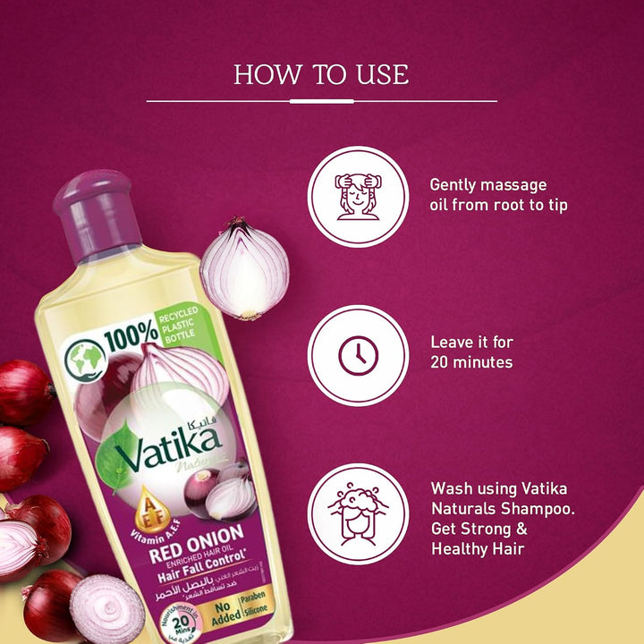 Vatika Red Onion Enriched Hair Oil Hair Fall Control - 200ml | فاتيكا زيت شعر معزز بالبصل الأحمر - 200مل