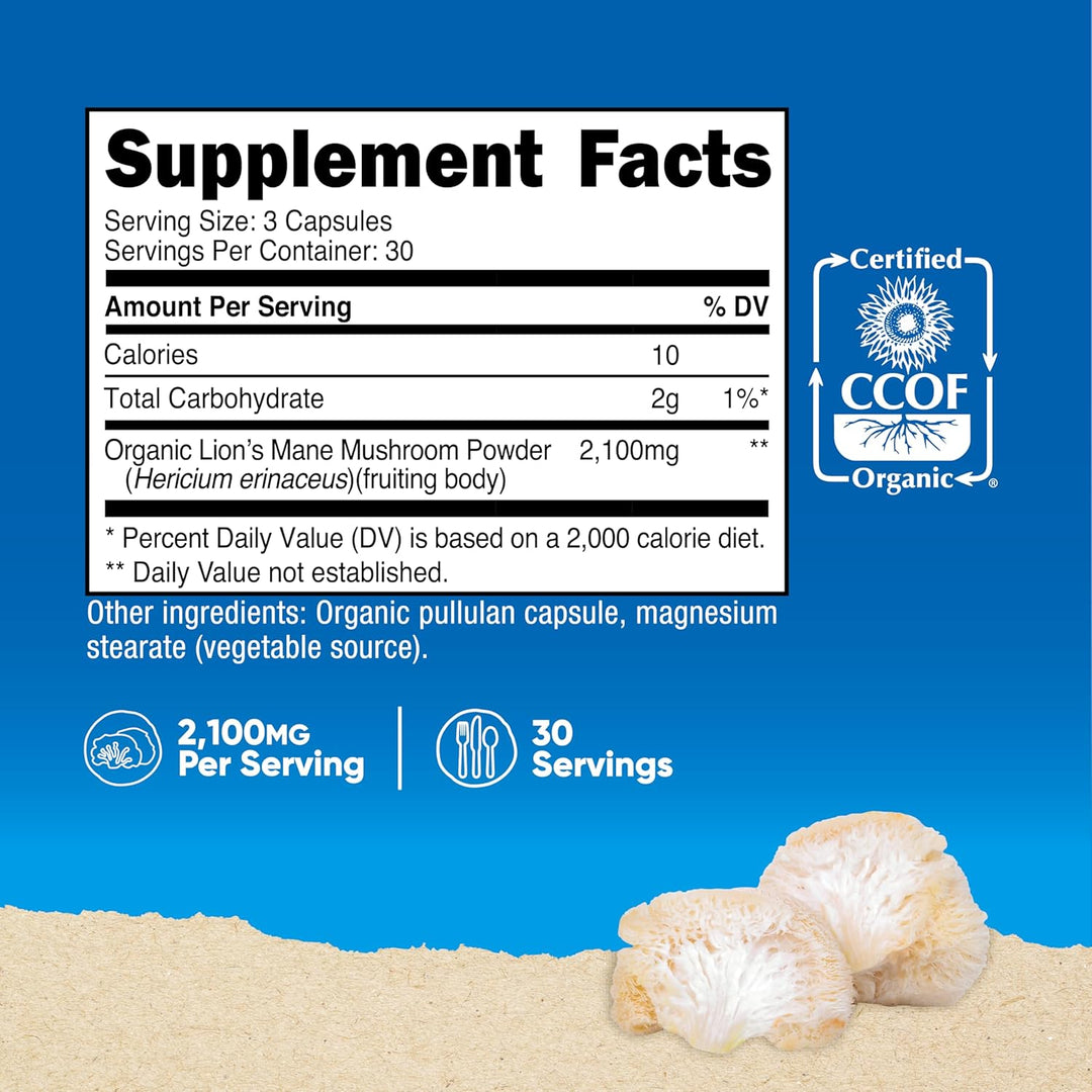 Nutricost Lion's Mane Mushroom 2100mg - 90 Capsules | نيوتريكوست مكمل فطر عرف الأسد العضوي 2100 ملغ - 90 كبسولة
