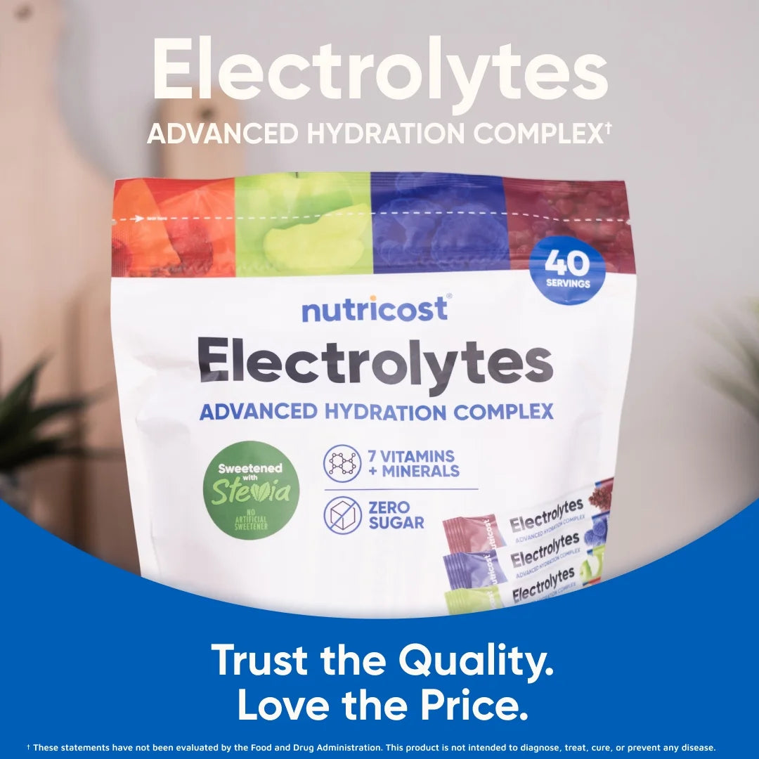 Nutricost Electrolyte Complex Powder Variety Pack - 40 Stick Pack | نيوتريكوست مكمل الكتروليتات لدعم ترطيب الجسم - 40 ظرف