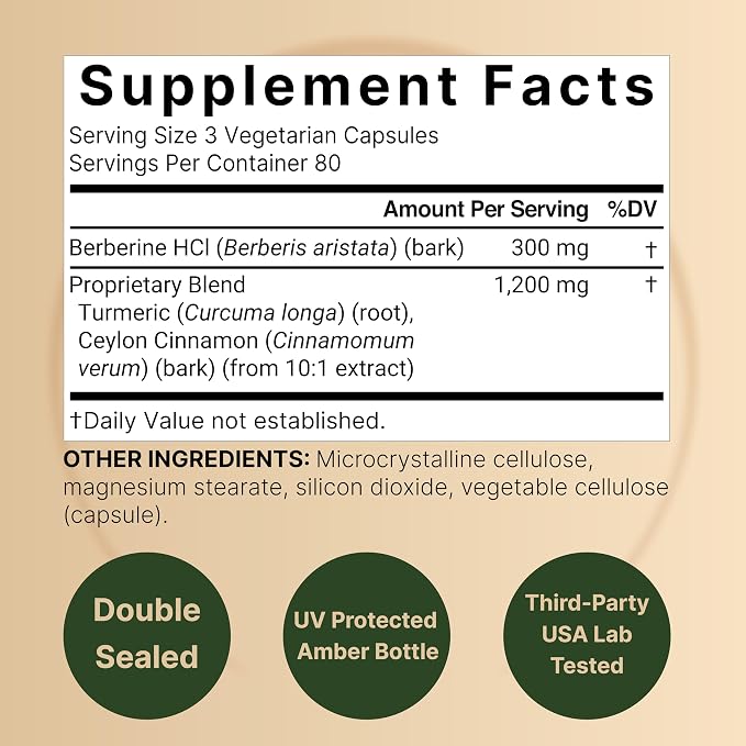 naturebell Berberine 1500mg 3 In 1 Formula Optimized Potency - 240 Veggie Capsule | نيتشر بيل مكمل بربرين 3 في 1 1500 مغ - 240 كبسولة نباتية