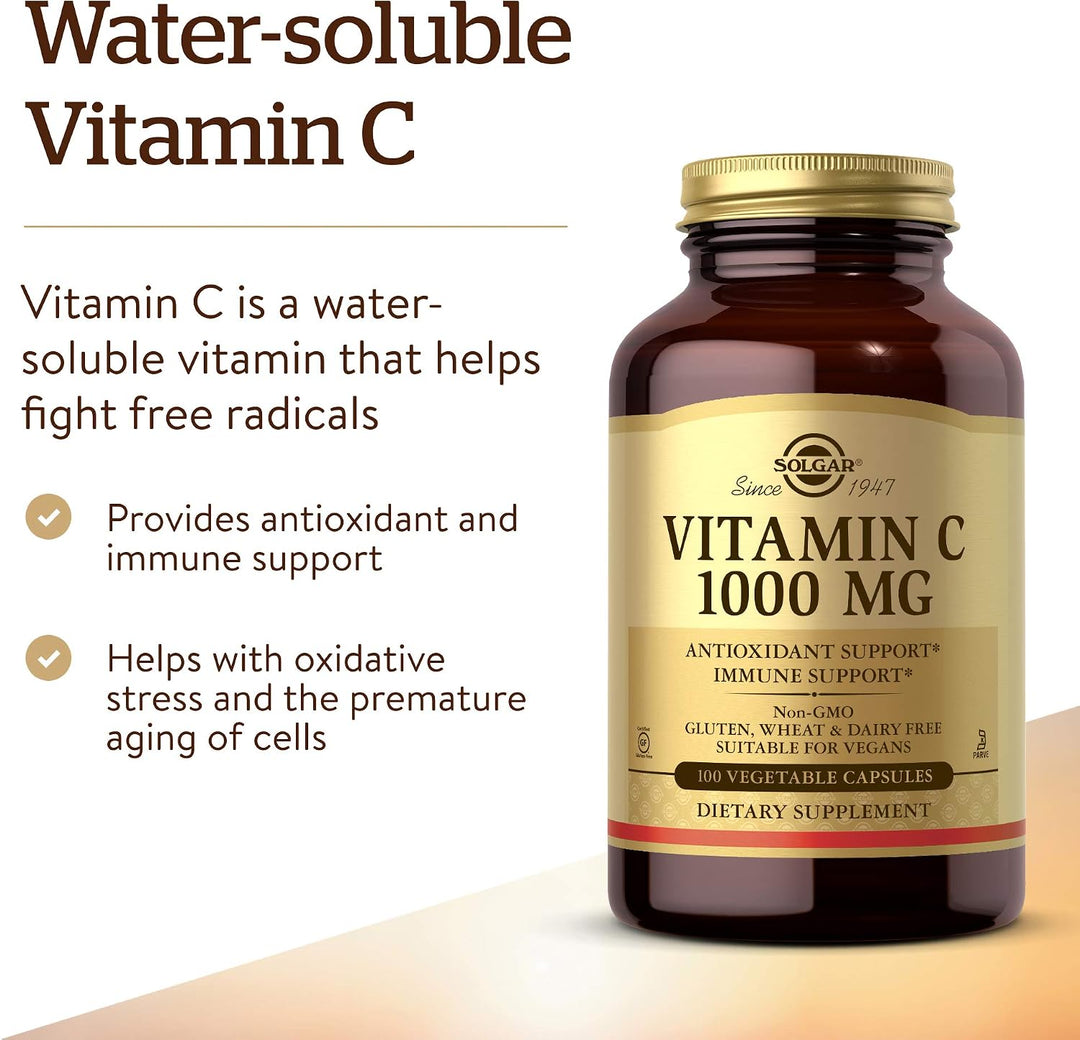 Solgar Vitamin C 1000 mg - 100 Vegetable Capsules| سولغار فيتامين سي بتركيز 1000 ملغ - 100 كبسولة نباتية