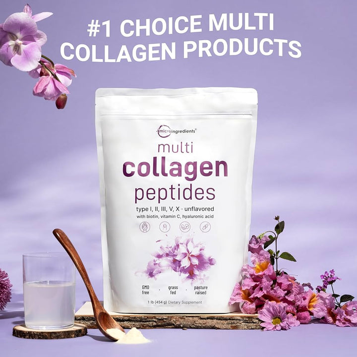 MicroIngredients Multi Collagen Peptides Powder - Hydrolyzed Protein - 454g - 454g | مايكرو إنغريدينتس ببتيدات كولاجين متعددة - 454غ #3