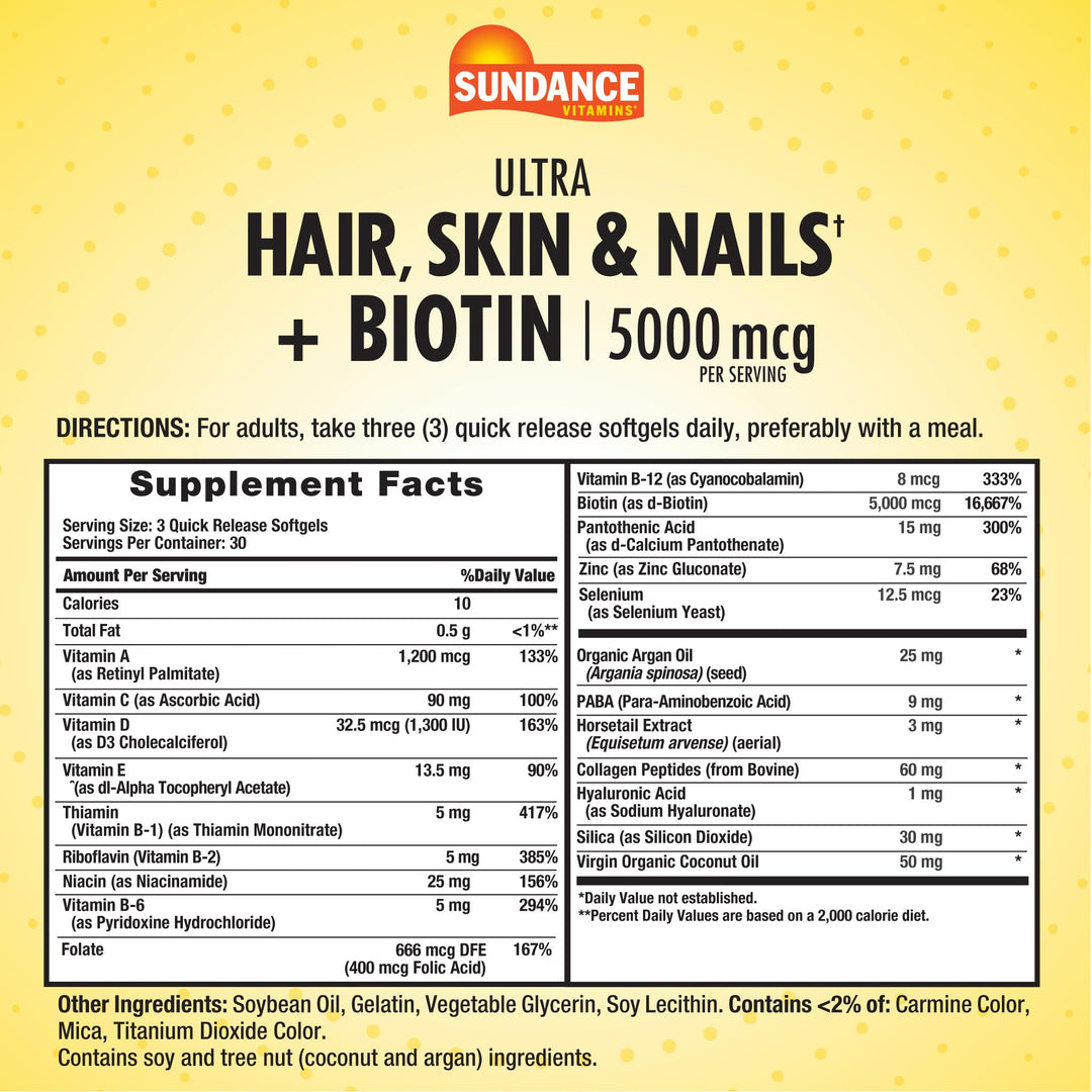 Sundance Hair Skin & Nails Complex - 90 Softgels | سانس هير سكين ونايلز + بيوتين 5000 ملغ - 90 سوفت جل #4