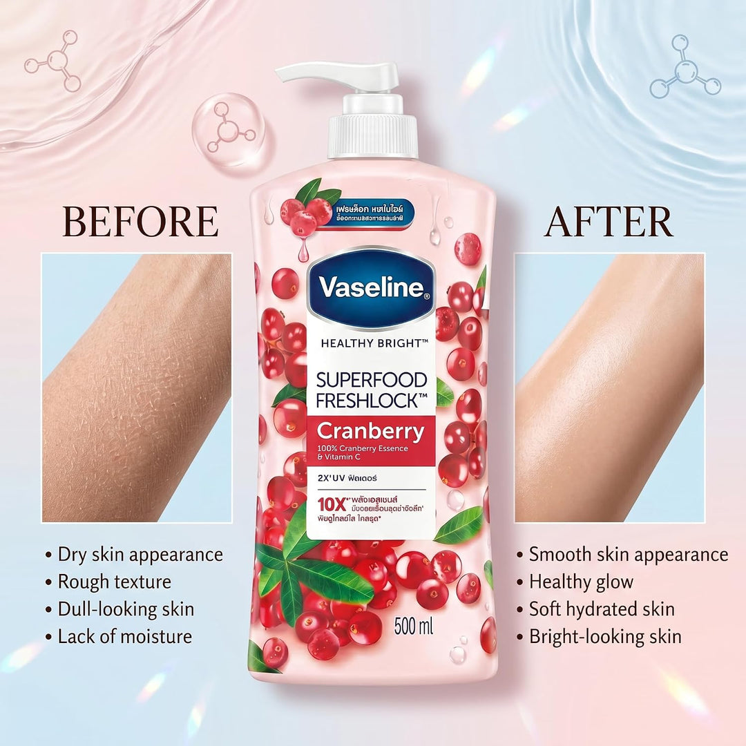 VASELINE Healthy Bright Superfood Freshlock Cranberry - 500ml| فازلين لوشن  برائحة التوت البري -500مل