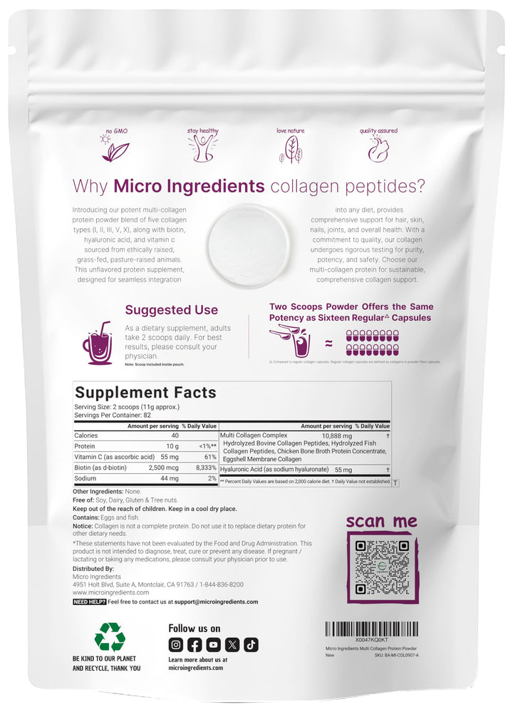 MicroIngredients Multi Collagen Peptides Powder - Hydrolyzed Protein - 454g - 454g | مايكرو إنغريدينتس ببتيدات كولاجين متعددة - 454غ #5