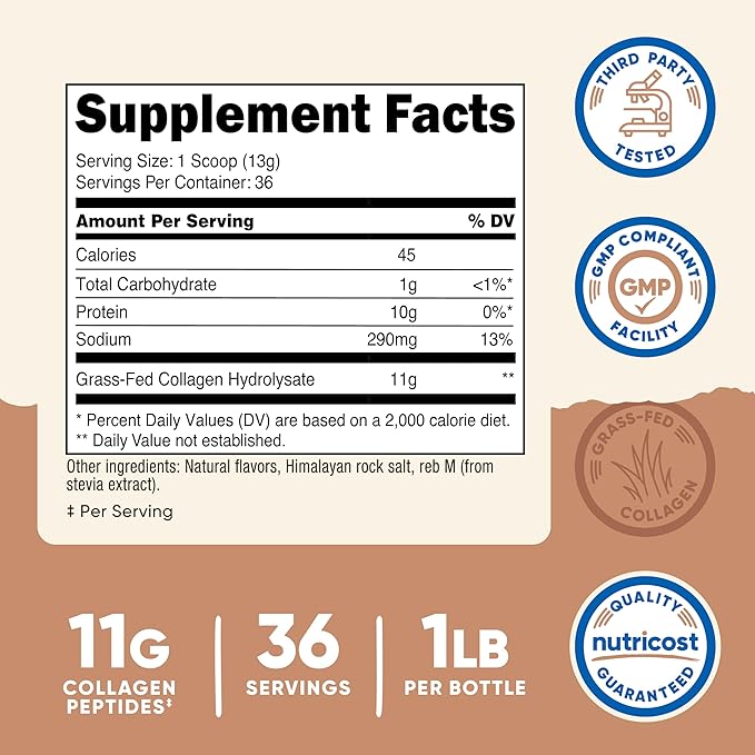 Nutricost Collagen Peptides Powder 1LB - 454g | نيوتريكوست ببتيدات الكولاجين بنكهة كراميل مملح - 454غ