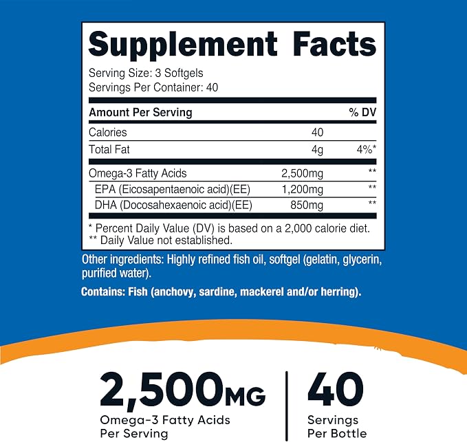 Nutricost Omega 3 2500 mg - 120 softgels | نيوتريكوست أوميغا-3 2500 ملغ - 120 سوفت جل