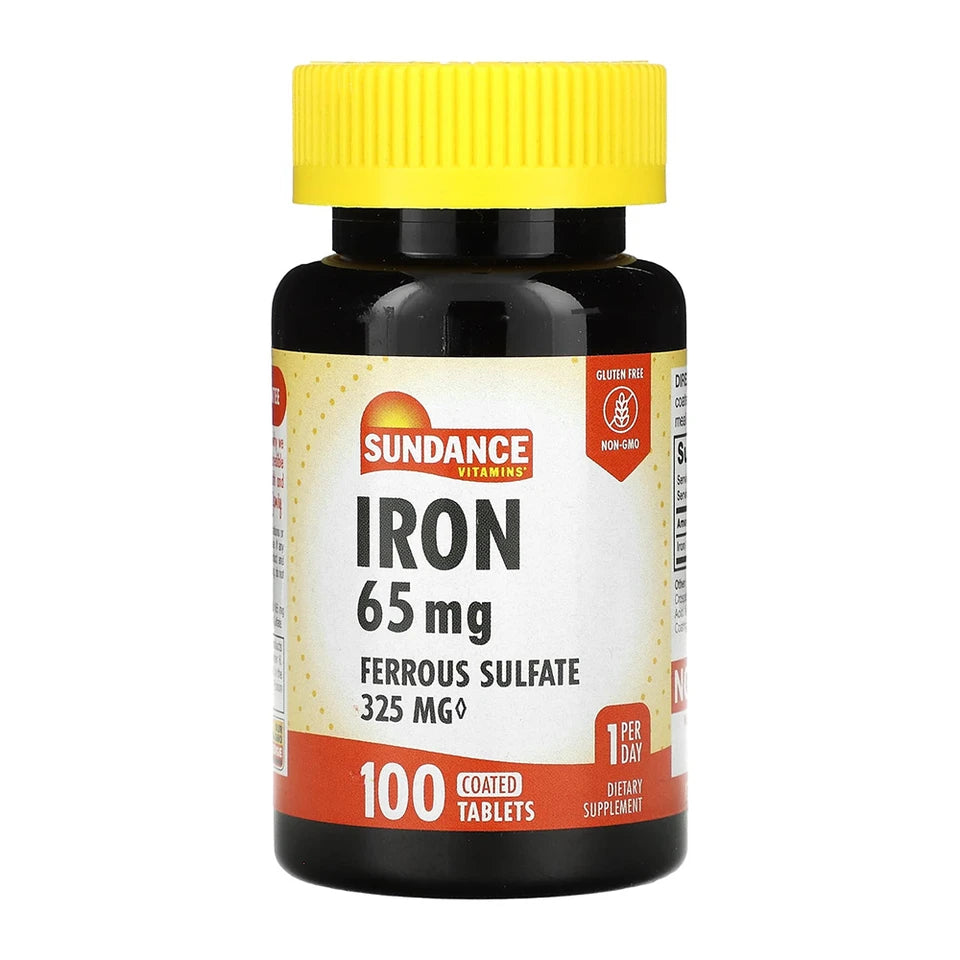 Sundance Iron 65 mg Ferrous Sulfate - 100 Coated Caplets | ساندانس حديد 65 ملغ (كبريتات الحديدوز) - 100 قرص مغلف