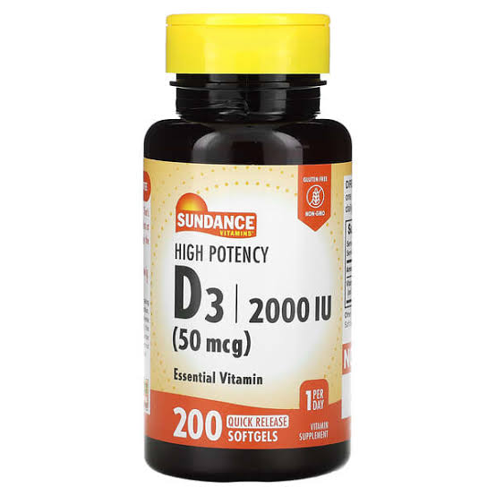 Sundance High Potency D3 2000 IU - 200 Quick Release Softgels | ساندانس فيتامين دي 3 بتركيز 2000 وحدة دولية – 200 كبسولة هلامية سريعة الذوبان