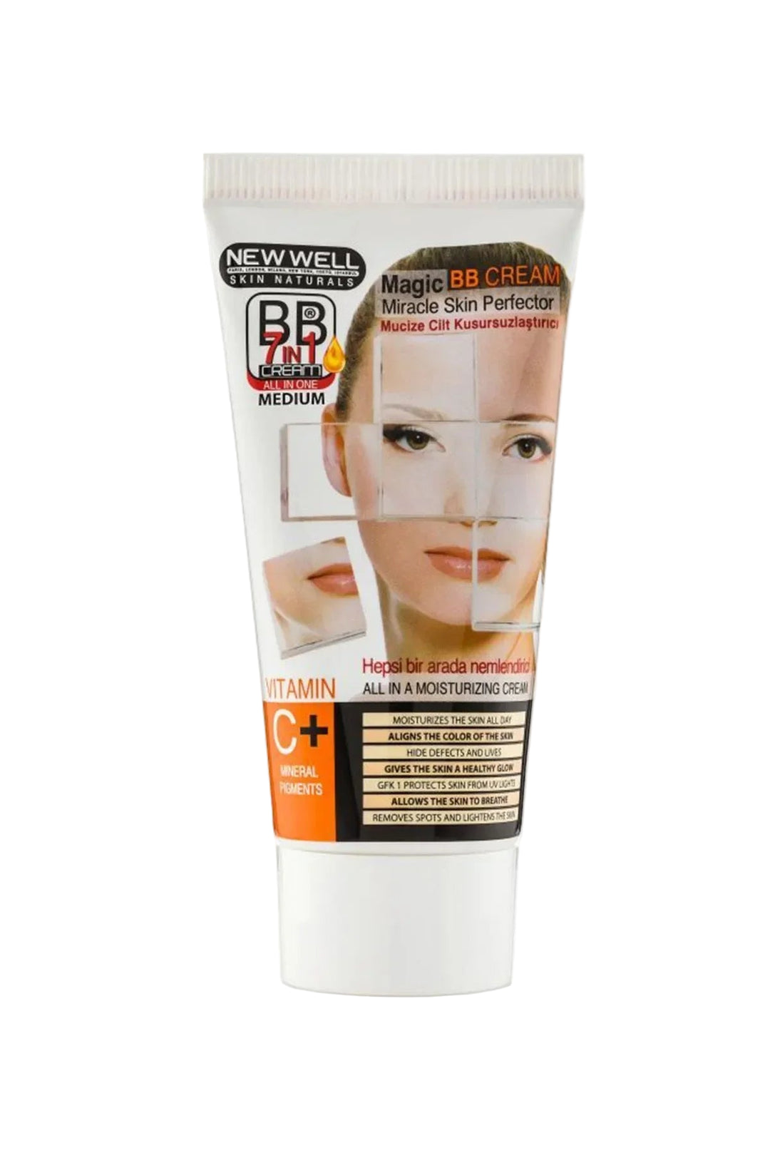 NEW WELL BB cream 7 im 1  Vitamin C MEDIUM ORTA - 50 ml | نيو ويل بي بي كريم بالفيتامين سي - 50 مل