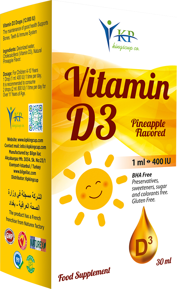 King Cup Vitamin D3 Pineapple Flawored - 30ml | كينغ كاب قطرة فيتامين د3 بنكهة أناناس - 30مل