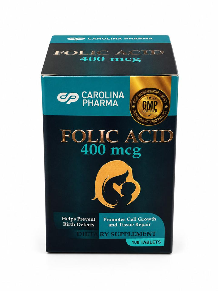 carolina pharma Folic Acid 400Mcg - 100 Tablets | كارولينا فارما حمض الفوليك 400 ميكروغرام - 100 قرص
