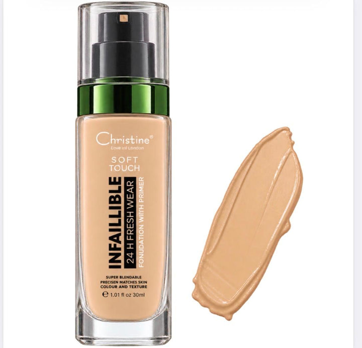 Christine Soft Touch Infaillible 24 H Fresh wear foundation With Primer - 30ml | كريستين فاونديشن بثبات 24 ساعة  - 30مل