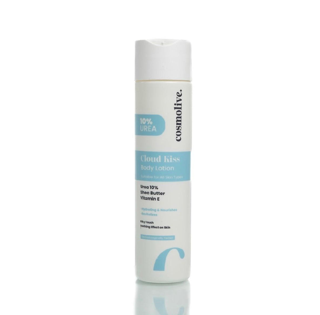 cosmolive Cloud Kiss Body Lotion 10% Urea Shea Butter Vitamin E- 300ml | كوزمو لايف لوشن للجسم 10% يوريا وزبدة الشيا وفيتامين اي - 300 مل