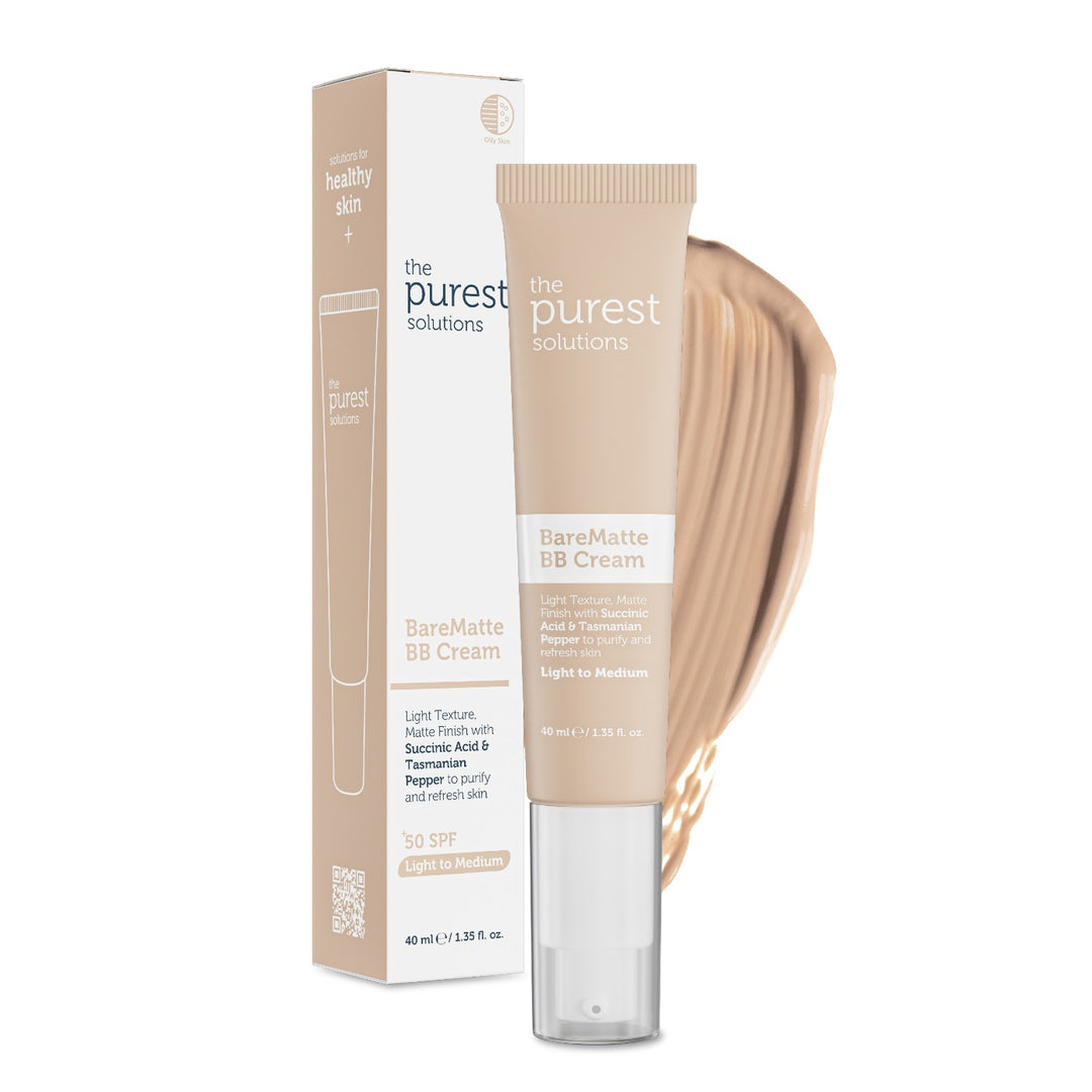 The Purest Solutions Bare Matte BB Cream +50 Spf - 40ml | ذا بيورست كريم بي بي مات مع عامل حماية شمسي - 40 مل