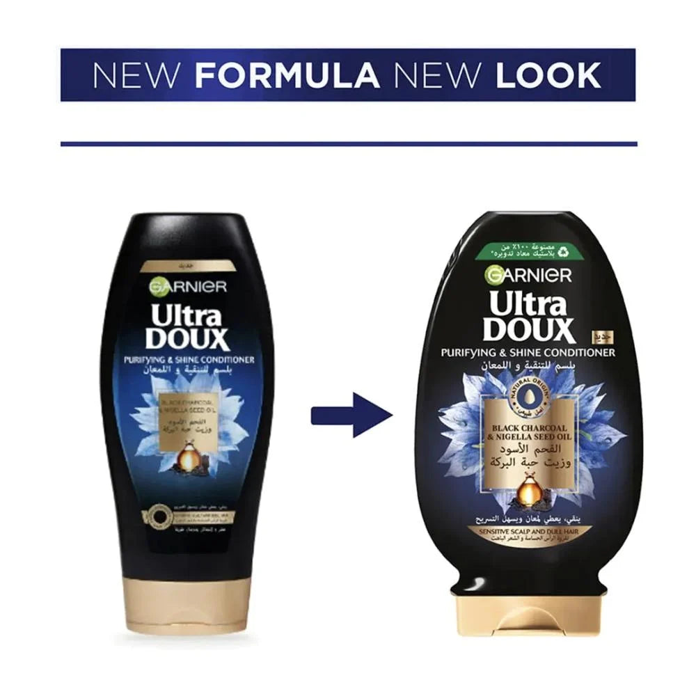 Garnier Doux Black Charcoal and Black Seed Oil Conditioner - 360ml | غارنييه بلسم بالفحم و زيت حبة البركة - 360 مل