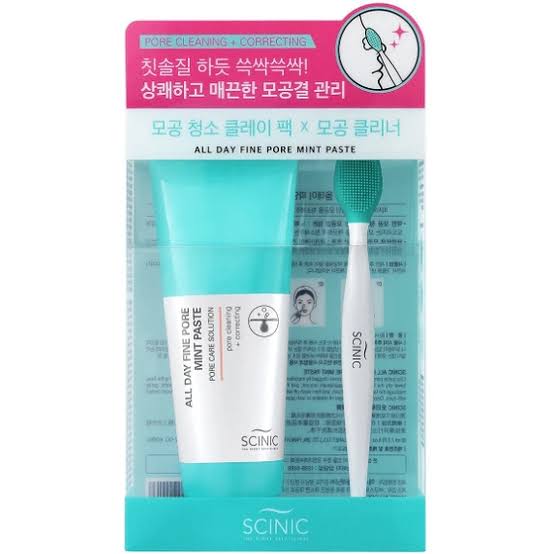 SCINIC All Day Fine Pore Pore Mint Paste Cleansing Clay + Brush - 80ml | سينيك ماسك الطين للمسام + فرشاة - 80 مل