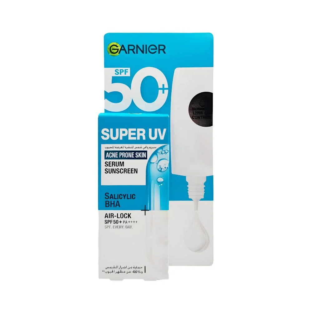 Garnier, Sunscreen Serum, Super UV, with SPF50+ for acne-prone skin - 30ml | غارنييه واقي شمس سيروم للبشرة المعرضة لحب الشباب - 30مل
