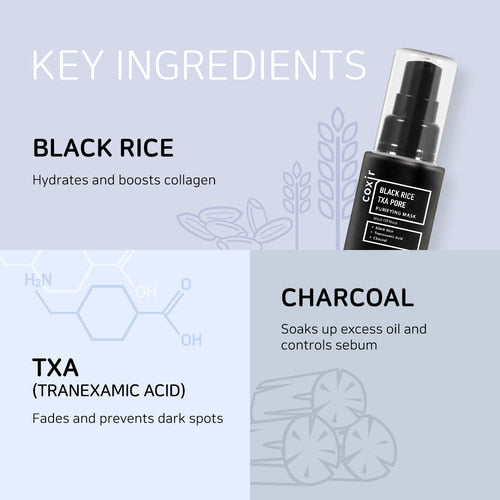 coxir Purifying facial mask Black Rice Txa Pore - 50ml | كوكسر ماسك منقي للوجه بالفحم و الترانيكساميك اسيد و الأرز الاسود - 50 مل