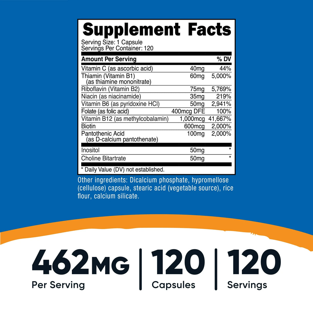Nutricost Vitamin B Complex 462 mg, 120 Capsules |نيوتريكوسـت مكمل فيتامين ب كومبلكس 462 ملغ  – 120 كبسولة