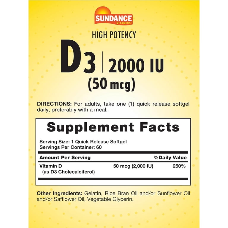 Sundance High Potency D3 2000 IU 50 Mcg - 60 Quick Release Softgels - 60 | سوندانس فيتامين د 3 2000 وحدة - 60 #3