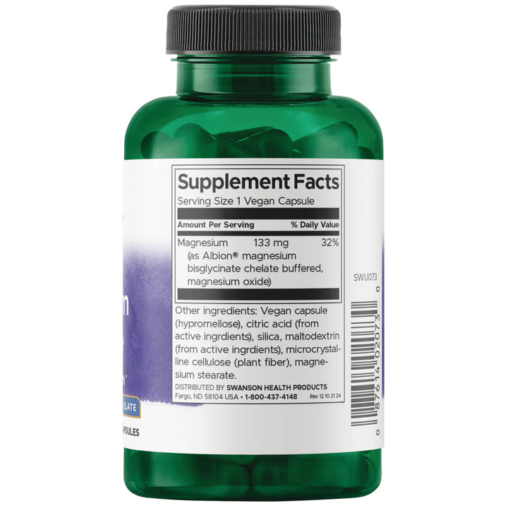 SWANSON Albion Magnesium Glycinate - 90 Vegan Capsules| سوانسون ألبيون مغنيسيوم غليسينات - 90 كبسولة نباتية