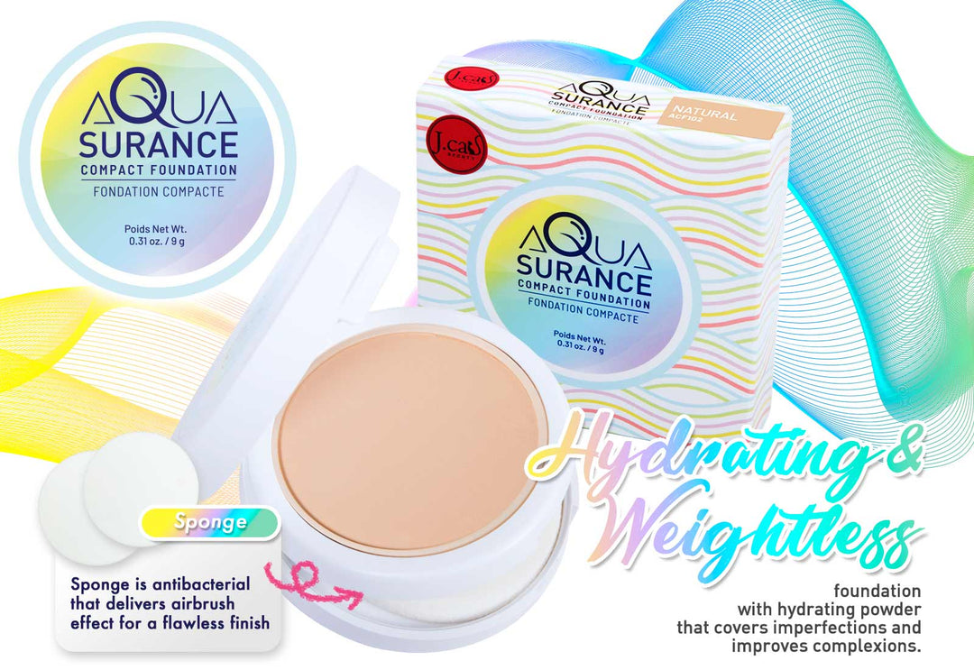 J. Cat Aquasurance Compact Foundation, Porcelain - 9g| جي كات  فاونديشن بودرة مضغوطة-9غرام