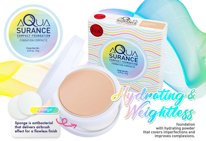 J. Cat Aquasurance Compact Foundation, Porcelain - 9g| جي كات  فاونديشن بودرة مضغوطة-9غرام
