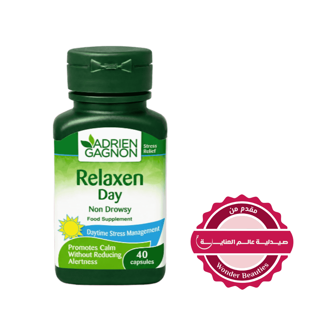Adrien Gagnon Relaxen Day stress relief food supplement, 40 capsules in green bottle