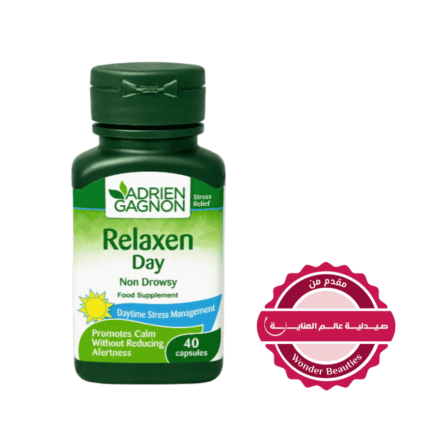 Adrien Gagnon Relaxen Day stress relief food supplement, 40 capsules in green bottle